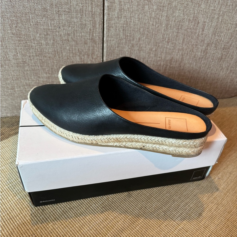 Dolce Vita - Brandi Black Leather Espadrille Mules (Never Worn)